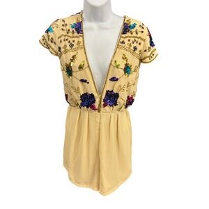 Maya Petite Women's Romper Beaded Sequins Floral‎ Deep V-Neck Party Size 4 VTG